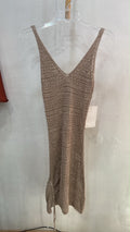 Beige Sleeveless V-Neck Knit Dress with Side Tie