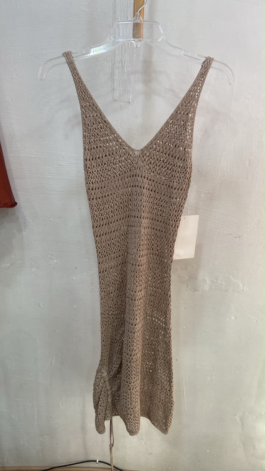 Beige Sleeveless V-Neck Knit Dress with Side Tie