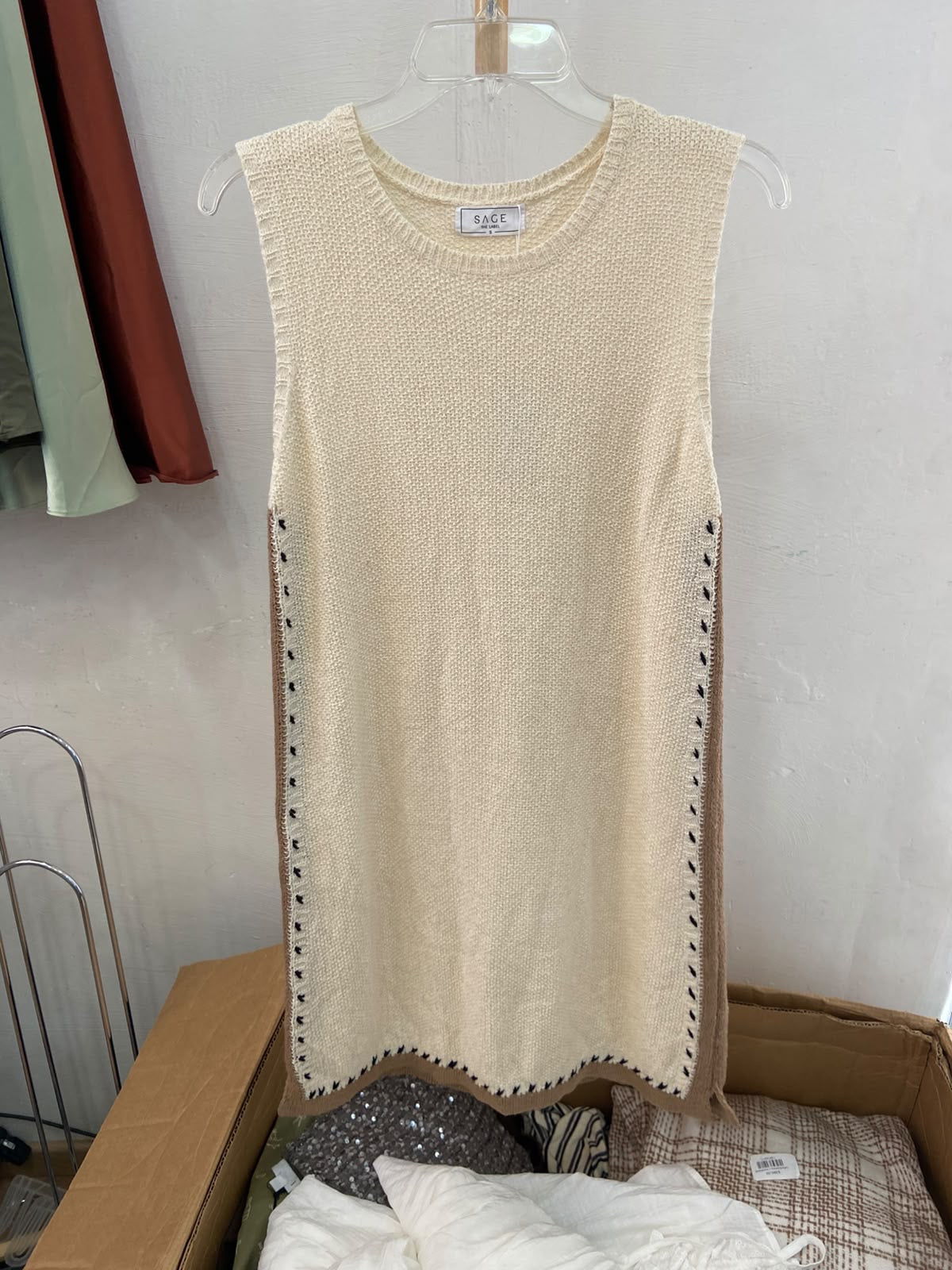 Cream Knit Sleeveless Tunic with Side Detail