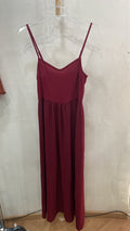 Burgundy Spaghetti Strap Maxi Dress with Gathered Waist