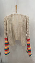 Beige Crocheted Open Cardigan with Colorful Sleeves