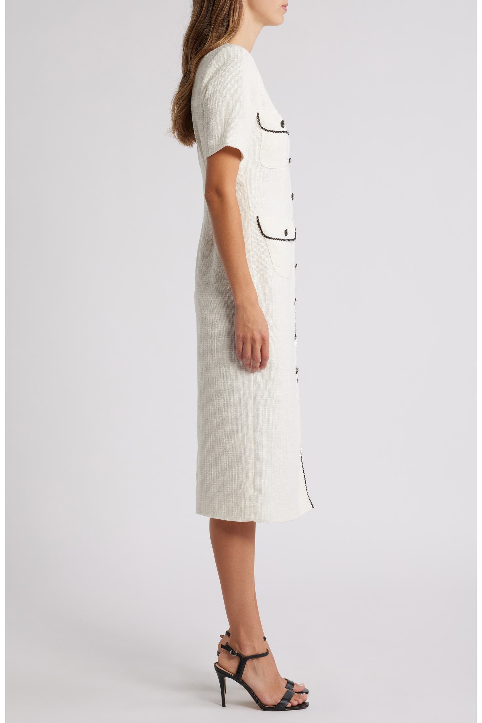 Cream Midi Sleeve Button-Up Midi Dress with Pockets