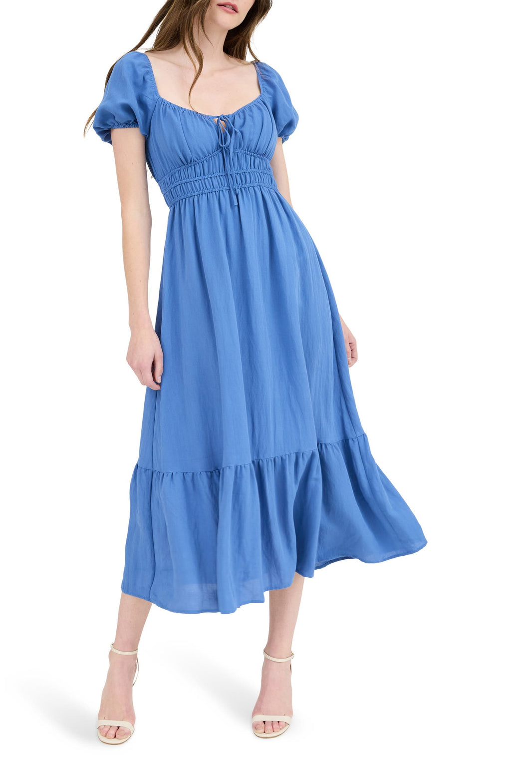 Blue Short Sleeve Maxi Dress with Ruffled Hem