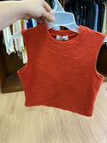 Red Sleeveless Ribbed Top with Wide Armholes