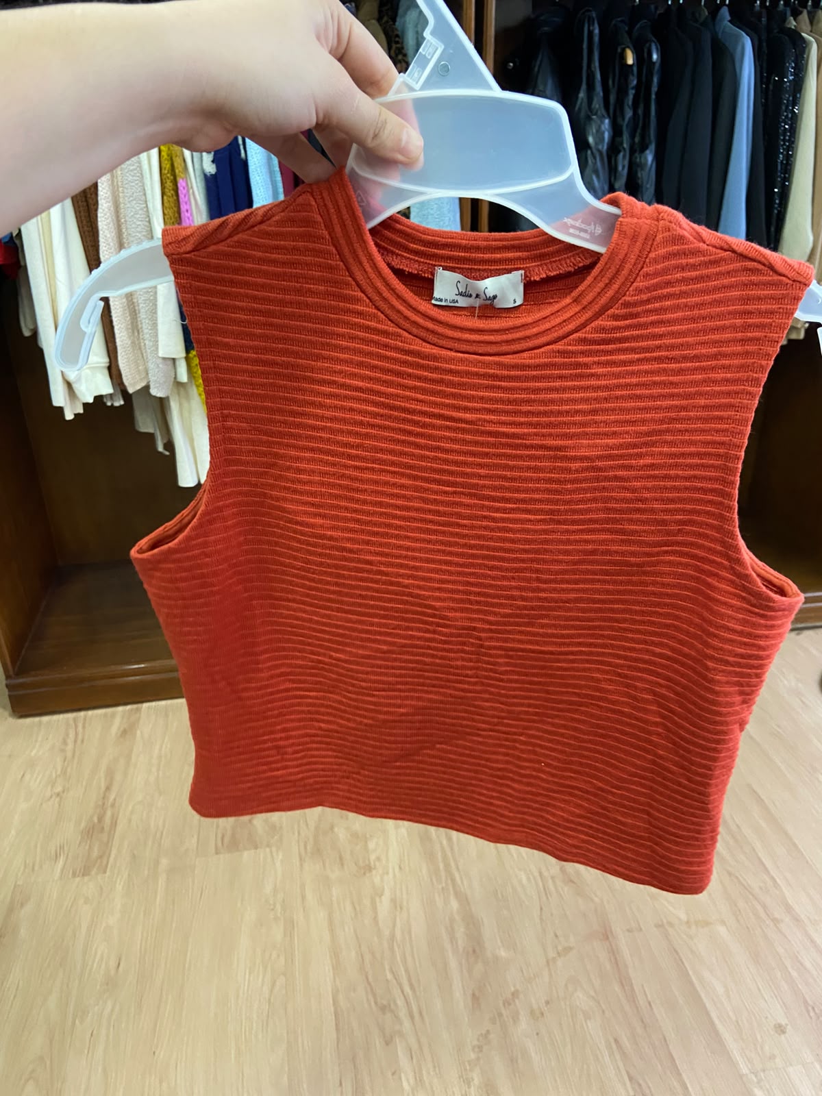 Red Sleeveless Ribbed Top with Wide Armholes