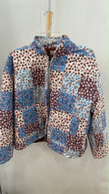 Blue Floral Print Long Sleeve Jacket with Pockets