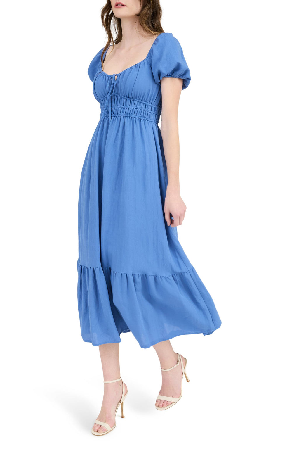Blue Short Sleeve Maxi Dress with Ruffled Hem