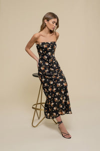 Black Floral Cowl Neck Maxi Dress