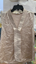 Beige Sleeveless V-Neck Blouse with Pleats