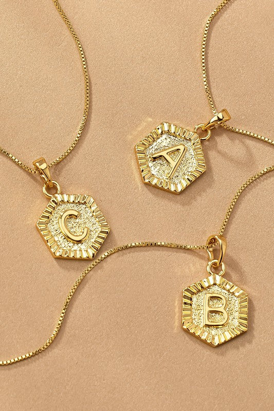 Waterproof Hexagon Brass Initial Letter Pendant