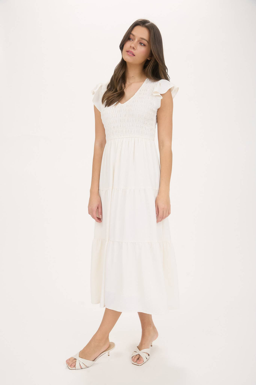 Boho Flutter Sleeve Maxi Dress - Flowy V-Neck Summer Beach Wedding Guest Dress Casual