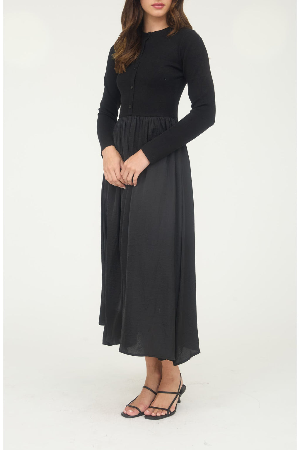 Black Long Sleeve Button-Up Maxi Dress