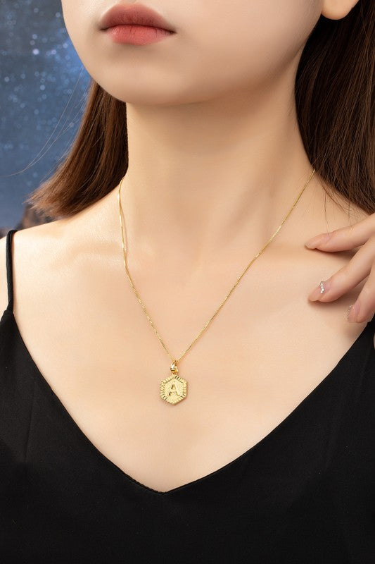 Waterproof Hexagon Brass Initial Letter Pendant