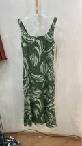 Green Sleeveless A-Line Dress with Leaf Print