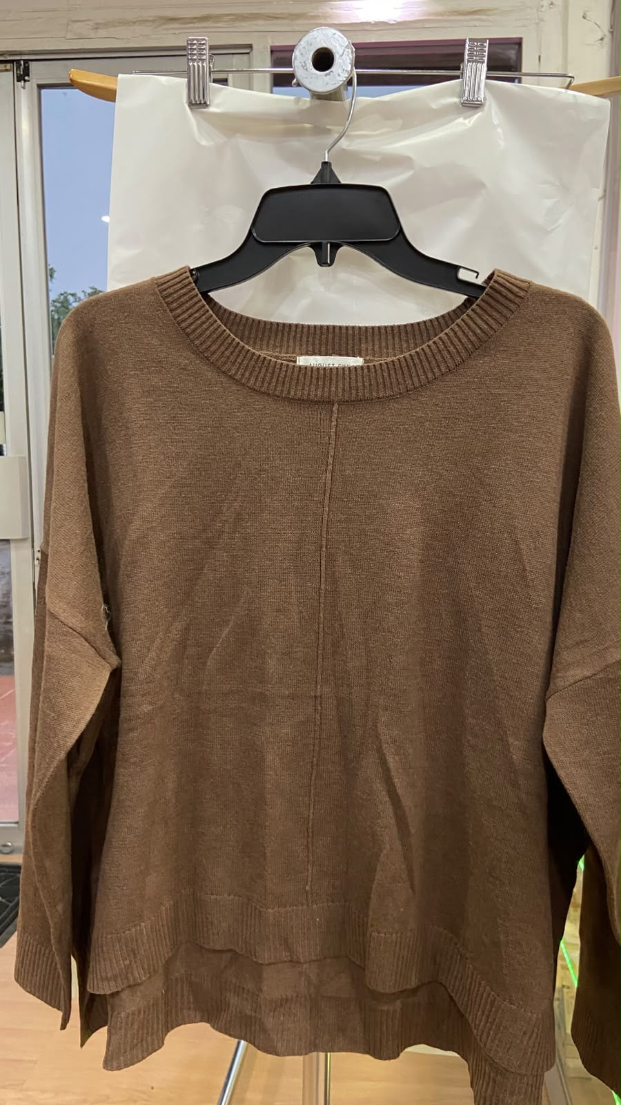 Brown Long Sleeve Sweater with Ribbed Hem