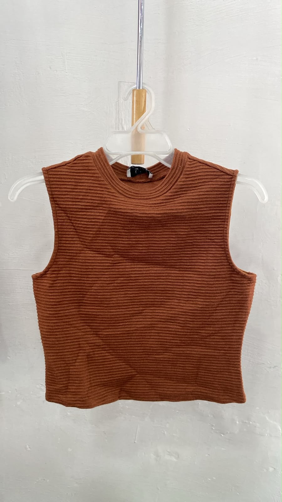 Rust Ribbed Sleeveless Crop Top
