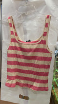 Pink Striped Sleeveless Tank Top with Ribbed Texture
