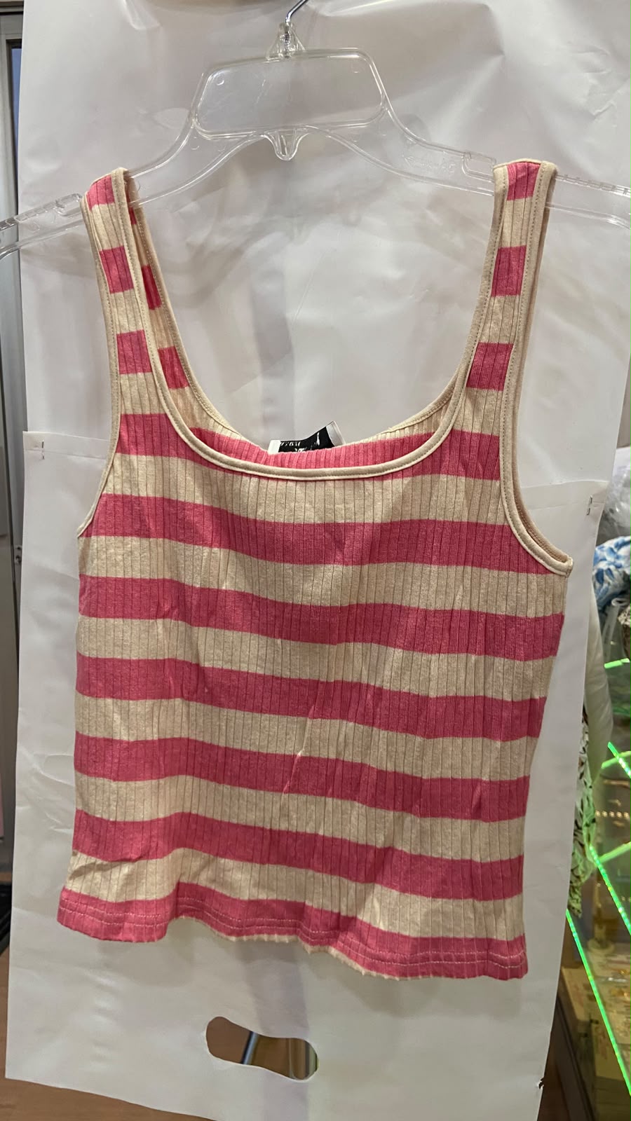Pink Striped Sleeveless Tank Top with Ribbed Texture