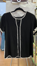 Black Short Sleeve Top with Contrast Trim
