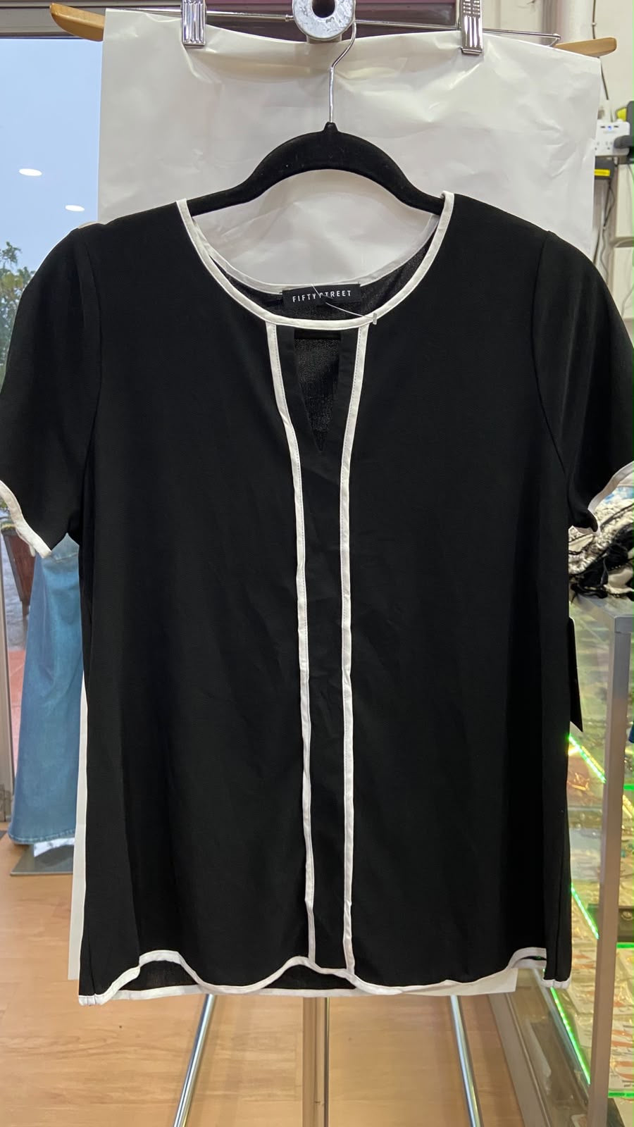 Black Short Sleeve Top with Contrast Trim