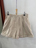 Beige Pleated High-Waist Shorts with Cuffed Hem