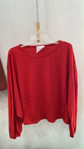 Red Long Sleeve Ribbed Top with Relaxed Fit