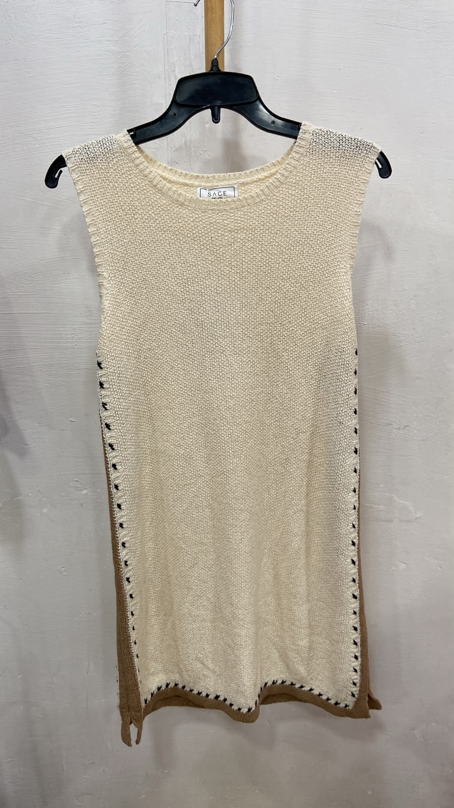 Beige Sleeveless Knit Top with Side Detail