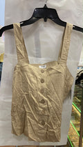 Beige Sleeveless Button-Up Crop Top with Texture