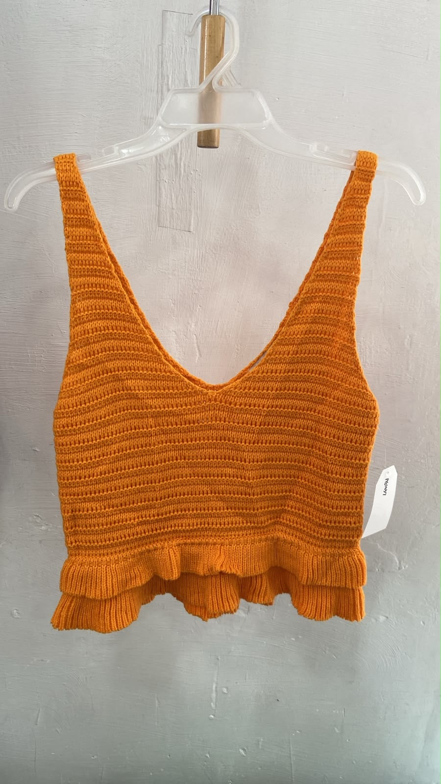 Orange Knit Crop Top with Ruffled Hem