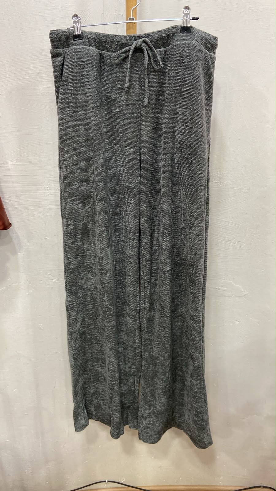 Gray Wide-Leg Drawstring Trousers with Textured Fabric