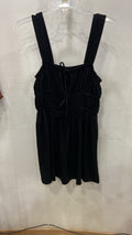 Black Spaghetti Strap Gathered Top with Tie Detail