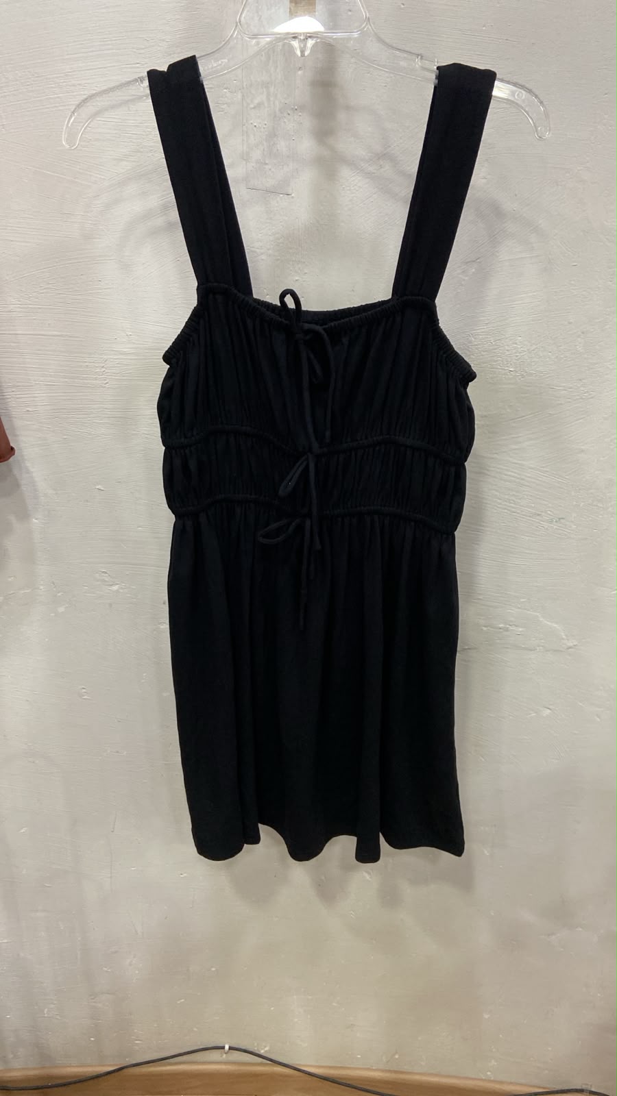 Black Spaghetti Strap Gathered Top with Tie Detail