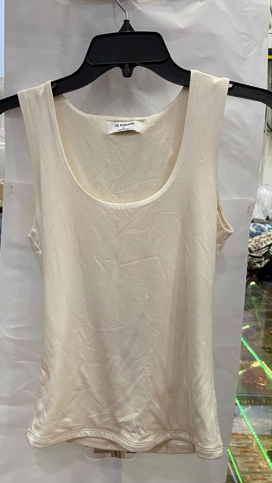 Cream Sleeveless Scoop Neck Tank Top with Stretch