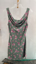 Green Cowl Neck Mini Dress with Floral Print