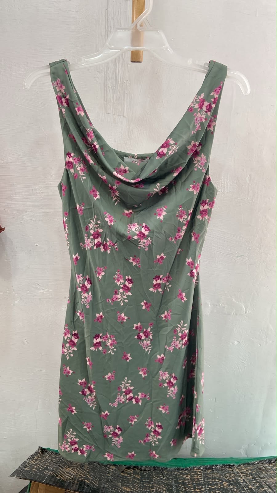 Green Cowl Neck Mini Dress with Floral Print
