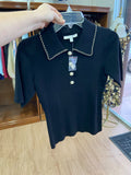 Black Short Sleeve Knit Top with Contrast Trim