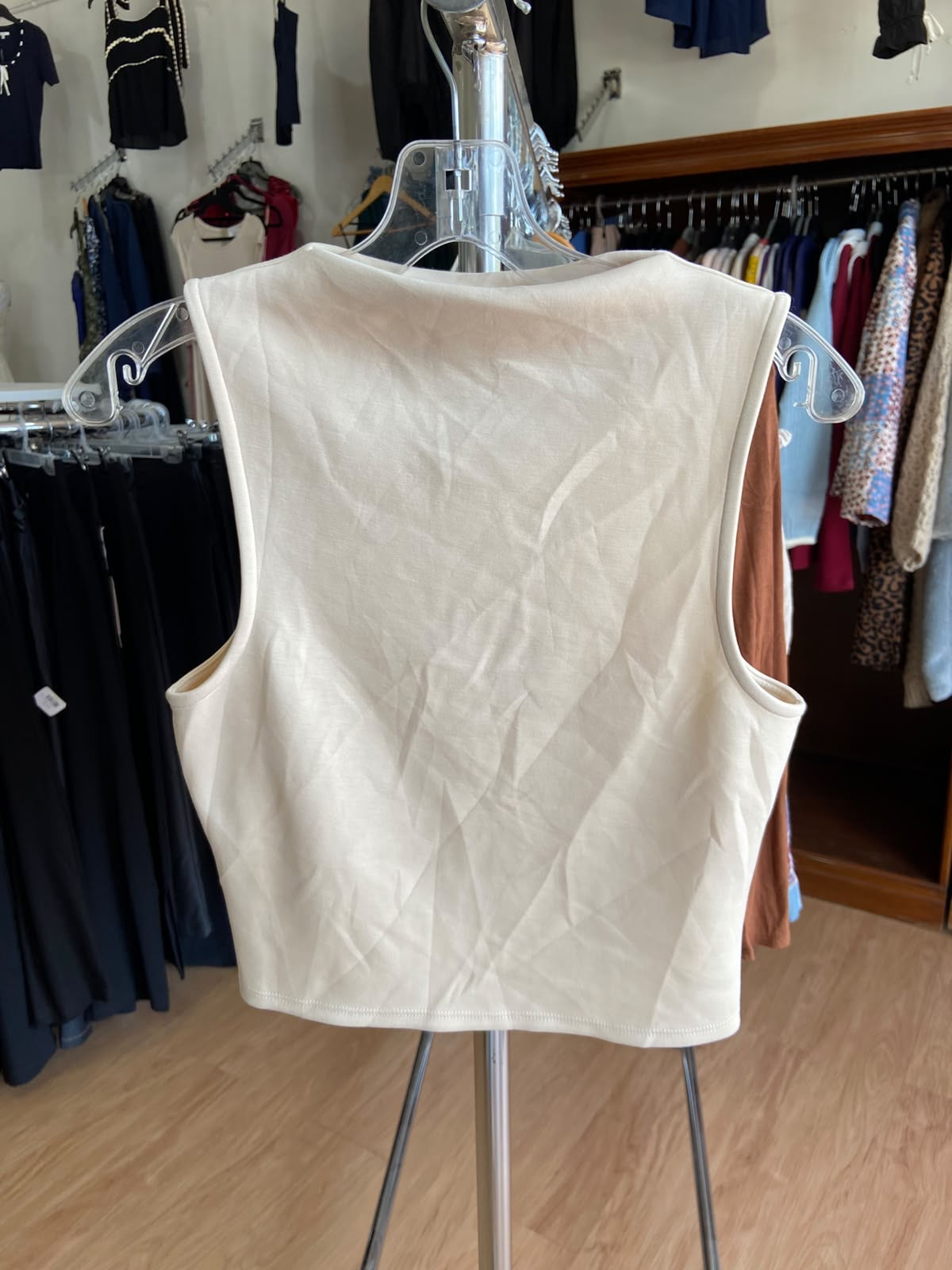 Cream Sleeveless Crop Top with Soft Texture