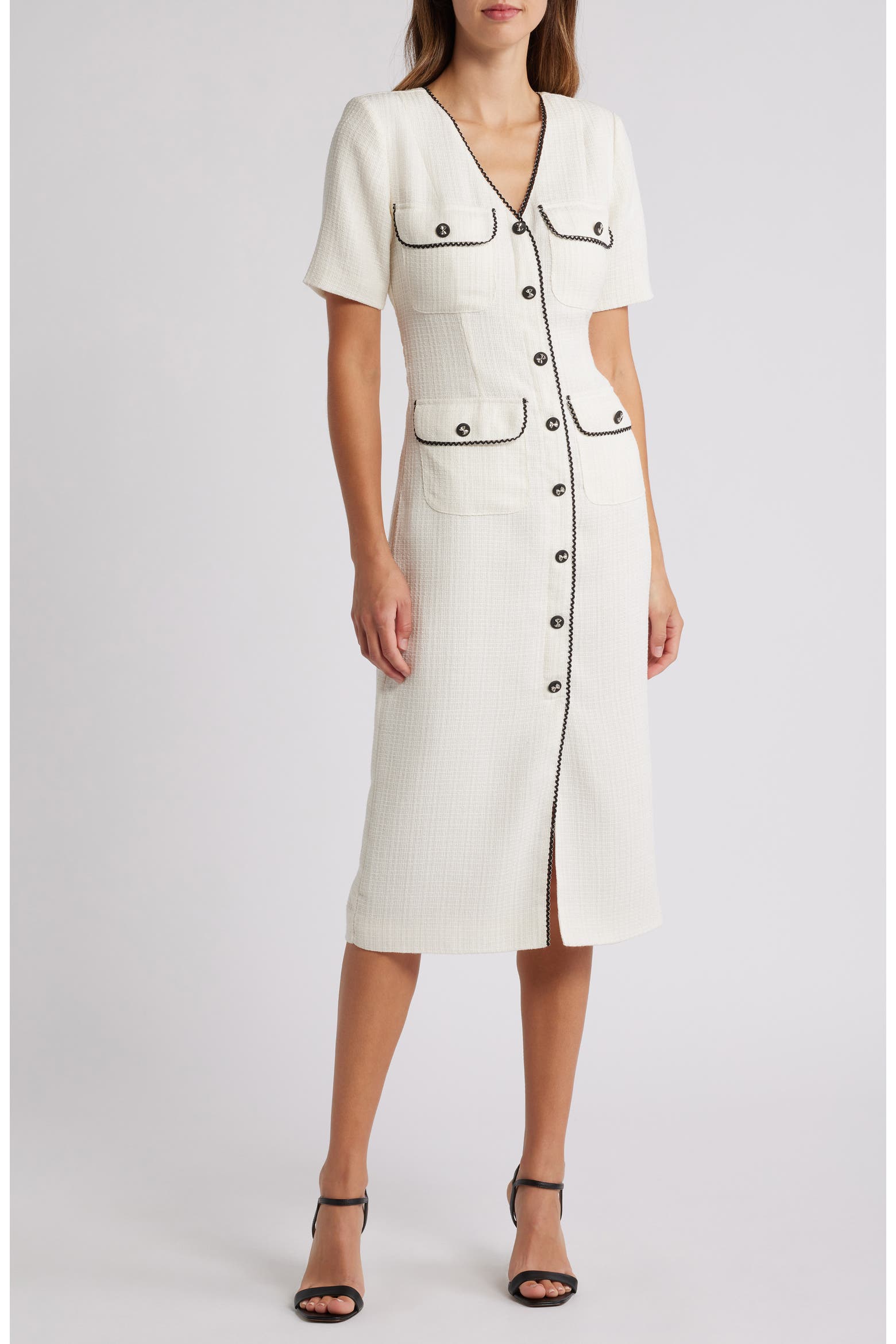Cream Midi Sleeve Button-Up Midi Dress with Pockets
