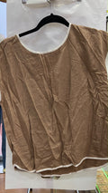 Brown Short Sleeve Top with White Trim