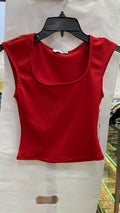 Red Short Sleeve Square Neck Top