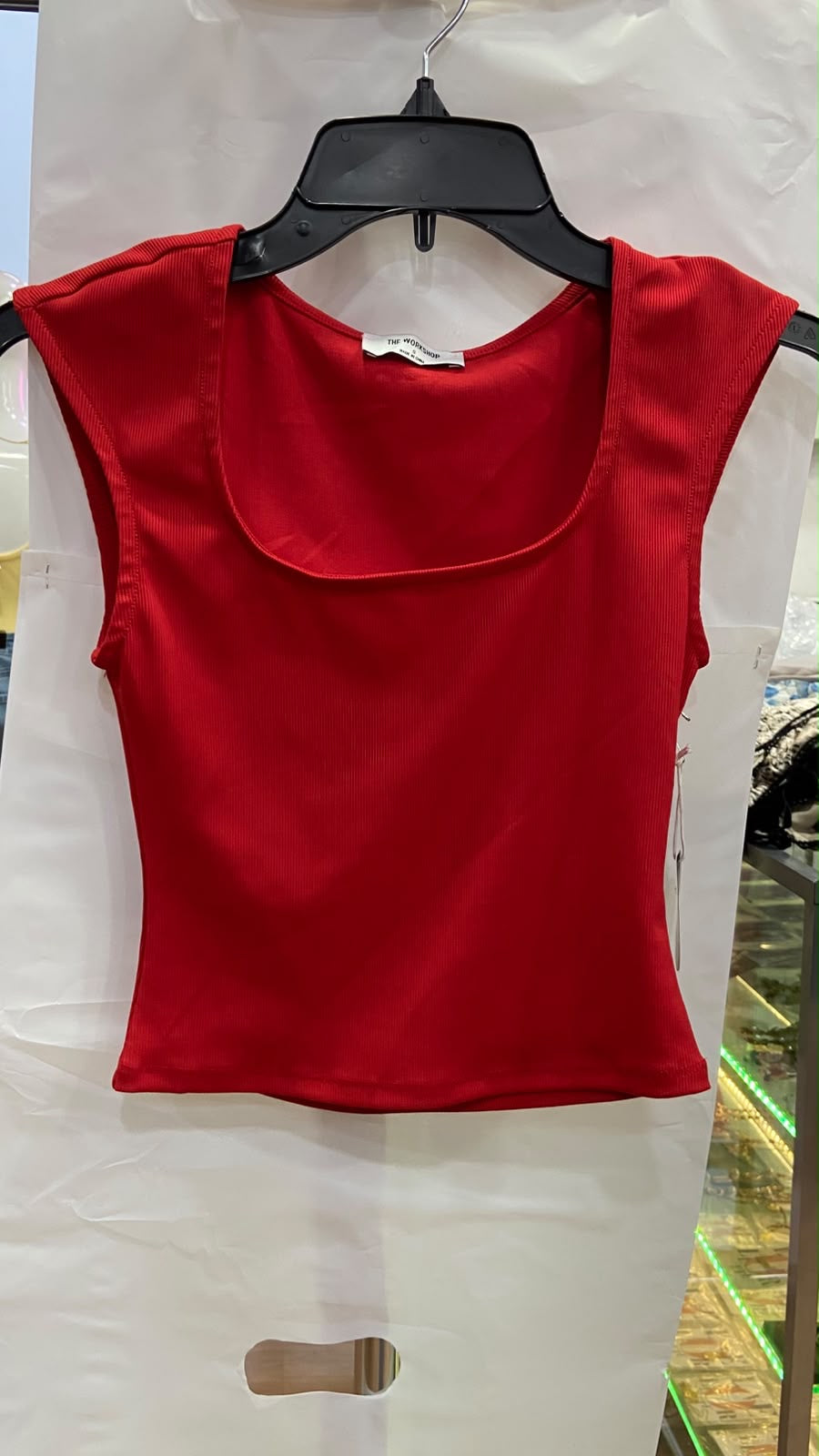 Red Short Sleeve Square Neck Top