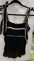 Black Spaghetti Strap Blouse with Scalloped Trim