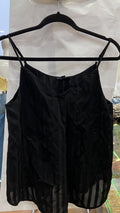 Black Sleeveless Wrap Top with Sheer Stripes