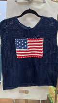 Navy Knit Sleeveless Top with Flag Detail
