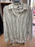 Cream Striped Long Sleeve Button-Up Shirt