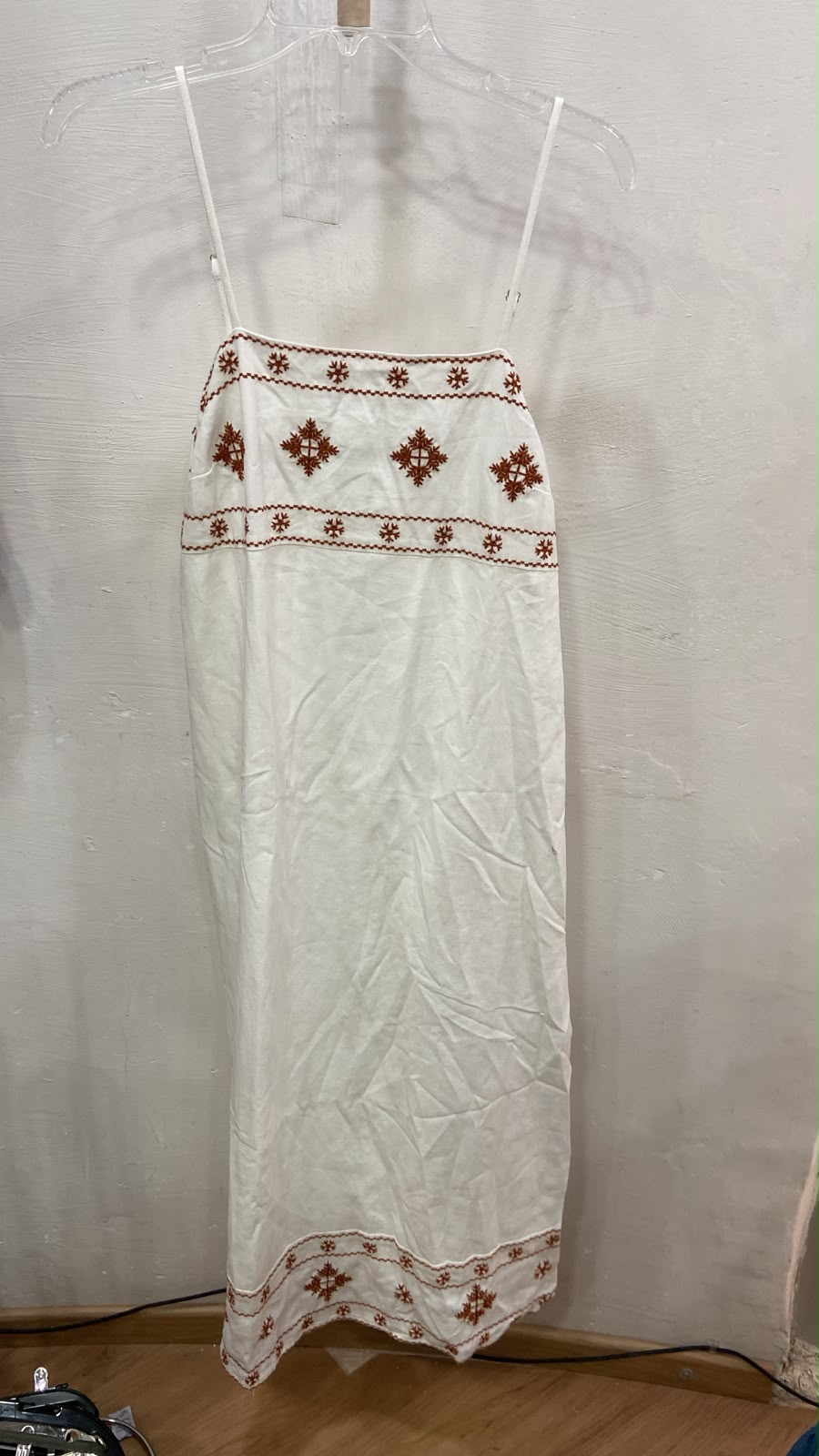 White Strapless Maxi Dress with Embroidered Detail