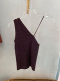 Burgundy Ribbed Asymmetrical Tank Top with Spaghetti Straps