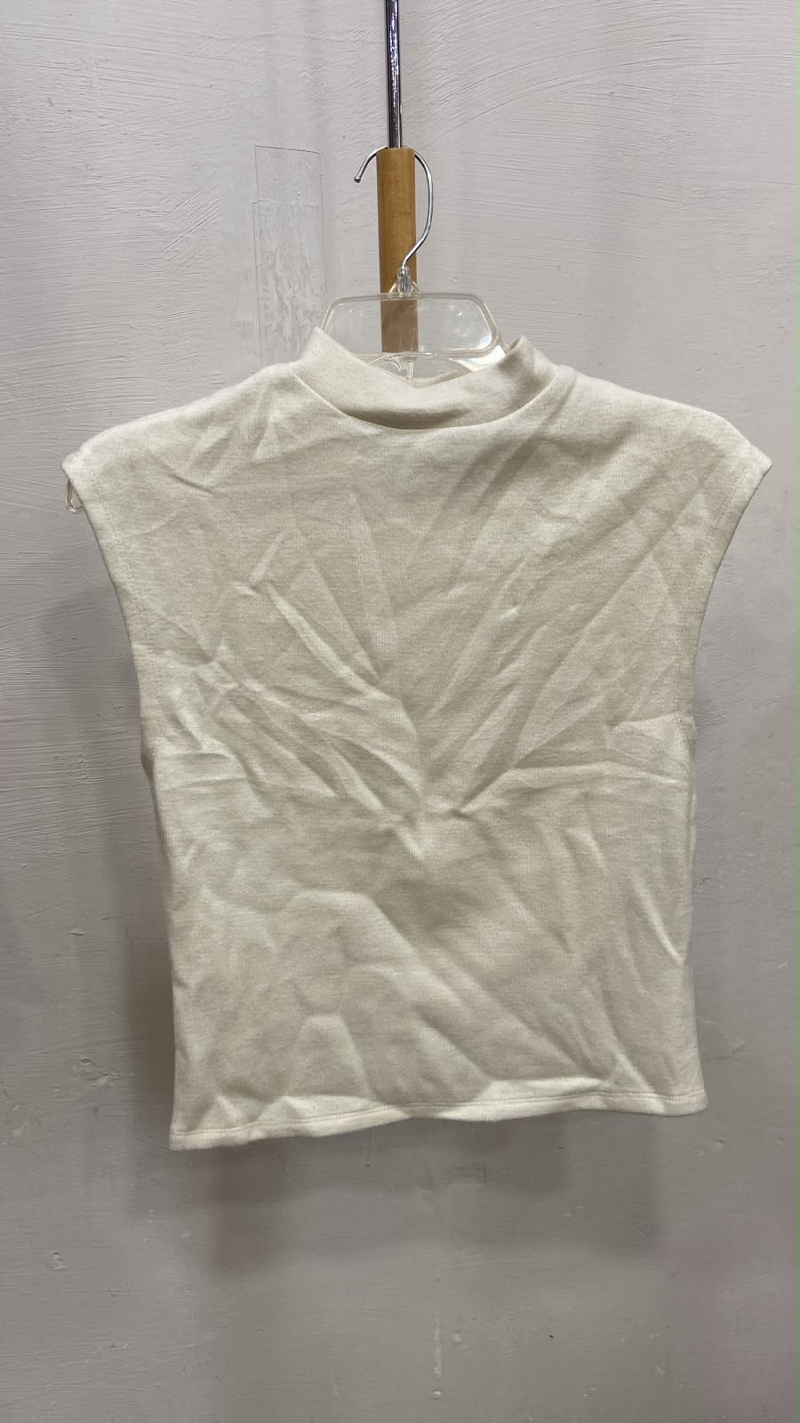 Cream Mock Neck Sleeveless Top with Cap Sleeves