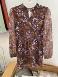 Brown Floral Long Sleeve Dress with Ruffle Detail