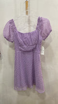 Purple Puff Sleeve Square Neck Top with Polka Dots